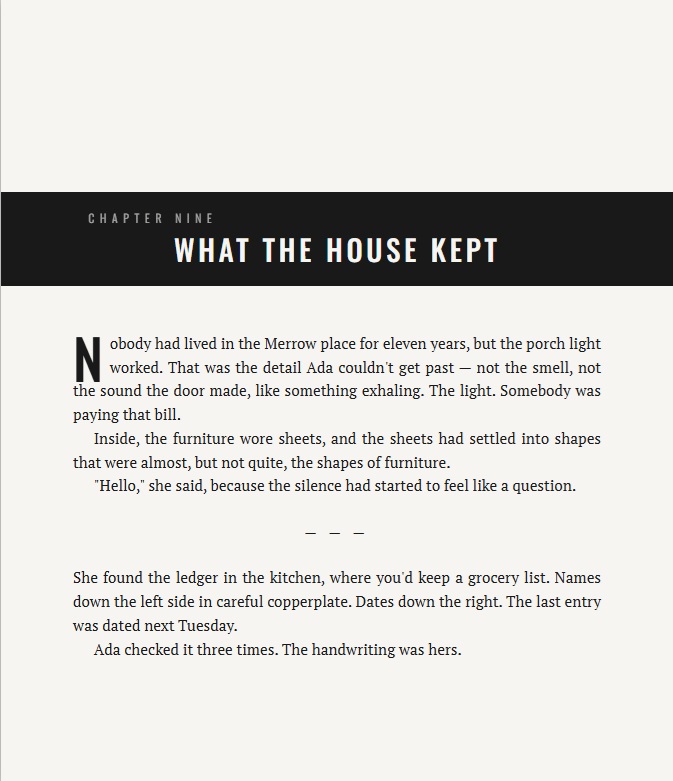 What the House Kept bold chapter template